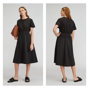EVERLANE The Organic Cotton Waisted Dress Black, Midi, Sz XS